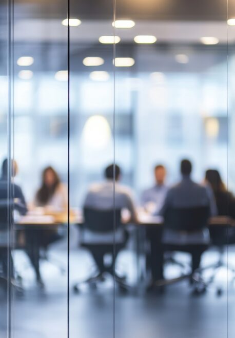 people, work and corporate concept - blurred background with business team meeting at office behind glass wall people, work and corporate concept - blurred background with business team meeting at office behind glass wall